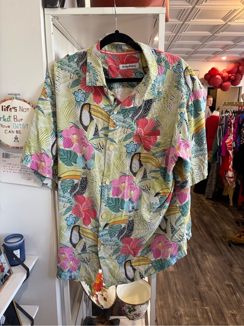 Tommy Bahama Tropical Toucan Button-Down Shirt - Green/Pink/Yellow